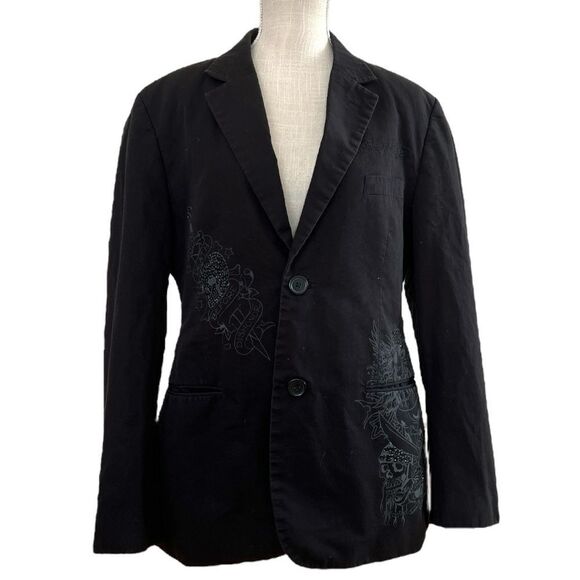 Don Ed Hardy Vintage Skull/ Sward/Tiger RARE Sport Coat in Black on Black Sz M - Picture 1 of 12